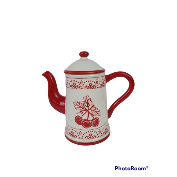 Red and white Cherry teapot Young's Heartfelt Creation 5 x 8 - Picture 2 of 5